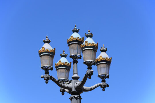 Historic street lamp in the Capitol Square-Place du Capitole in the city of Toulouse, France    