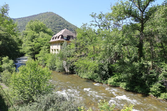 View of the River Tet near the medieval town Villefranche-de-Conflent, France