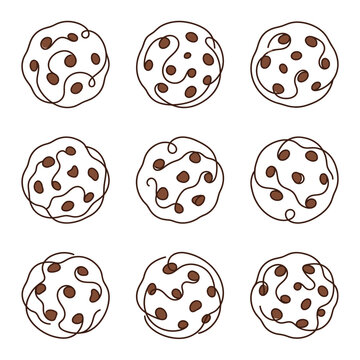 Hand-drawn Chocolate Chip Cookies - Minimalist Line Art Icon Set