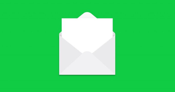 Mail Envelope Icon. Animation Opening with Blank Card Message Notification Motion on chromakey background. Design for mail presentation, for office messages or documents sending. 4K graphic motion