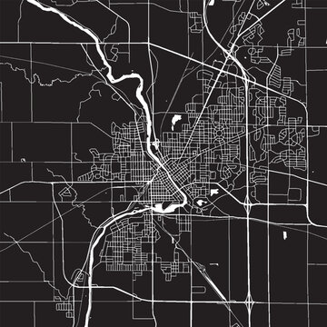 Janesville Wisconsin Vector Map, Detailed City Street Map Black and White Minimalist Line Art