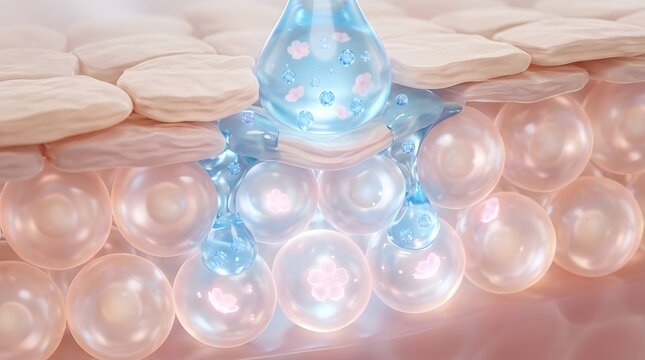 Hyaluronic acid serum drop penetrating skin layers for deep hydration and cell nourishment