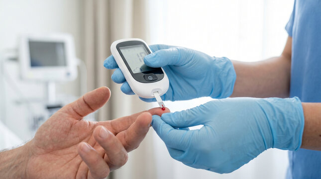 Female Patient Holding Glucose Meter During Blood Sugar Test, Medical Diagnostics