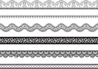 Seamless vintage ornamental vector border set with floral lace frames geometric decorative elements and ethnic textile pattern design © RazuAhmed