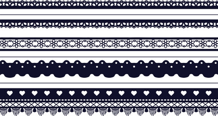 Set of seamless ornamental vector borders and patterns with vintage floral lace decoration and geometric textile design elements © RazuAhmed