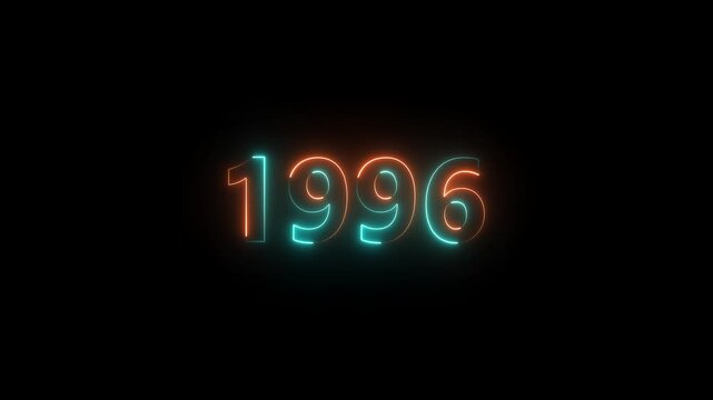 1996 Sal neon text background animation. Glowing neon business number. motion graphic of number concept.4k video