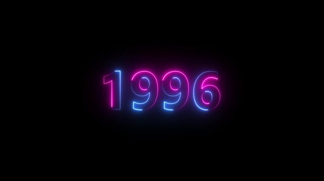 1996 Sal neon text background animation. Glowing neon business number. motion graphic of number concept.4k video