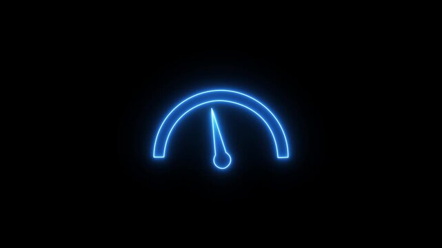 Digital symbols at the speedometer. Car mileage, measuring kilometers. Circle speed control. Animation of glowing neon Electric Car Speedometer. motion graphic of speed meter concept.