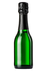 Obraz premium A premium green champagne bottle with black foil isolated on white background, symbolizing celebration and festivity