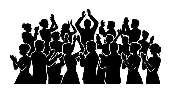 Crowd applause silhouette vector, audience clapping hands in celebration, group of people cheering and giving a standing ovation at a concert or event