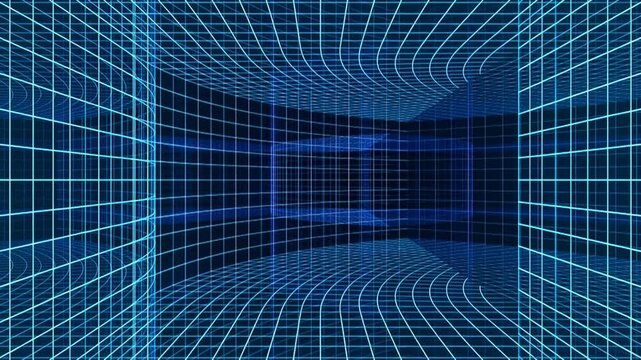 Blue grid tunnel perspective