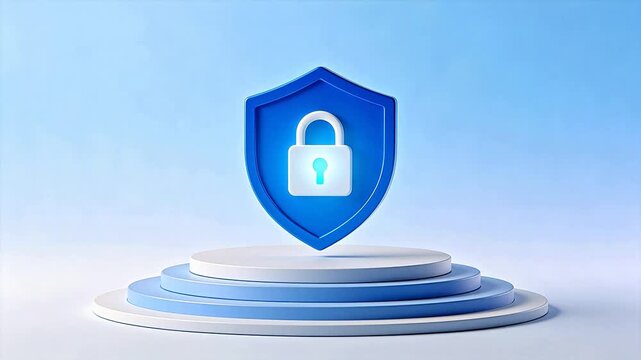 Blue shield with lock on pedestal