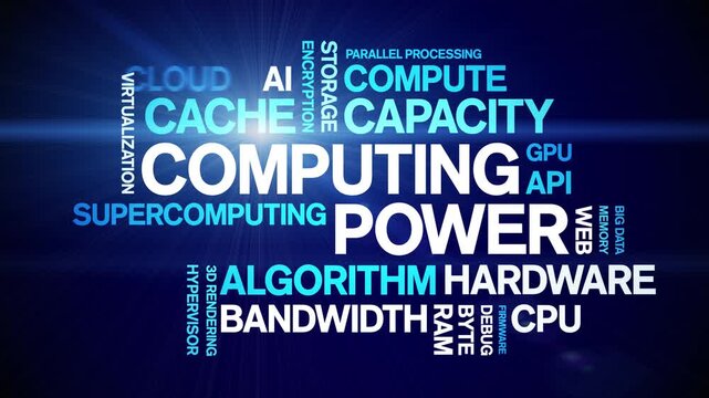 Computing Power insurance animated word cloud-text design animation tag kinetic typography seamless loop.