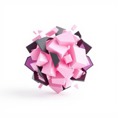 Obraz premium Abstract cubic forms explode, pink dominates with dark accents. Shapes create dynamic composition, isolated on white background.