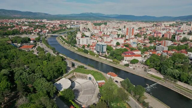 Aerial view of nis city and nisava river in serbia
