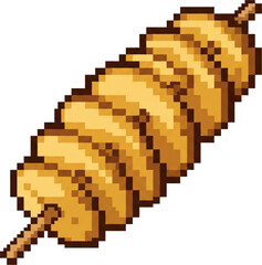 Fototapeta premium Tornado Potato Spiral Skewer - Korean Street Food Pixel Art Icon PNG