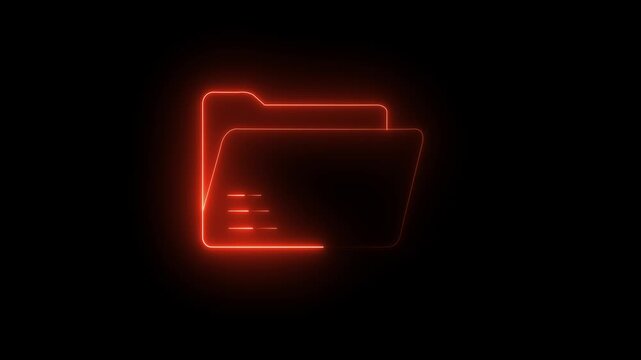 Neon red glowing digital folder animation for cyber security and data management