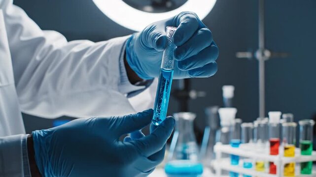 Laboratory Scientist Handling Test Tube In Bright Modern Lab