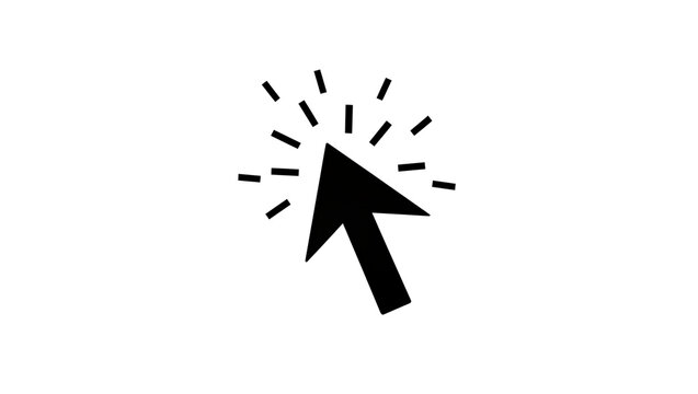 Black pixelated mouse cursor with radiating lines, isolated on transparent background