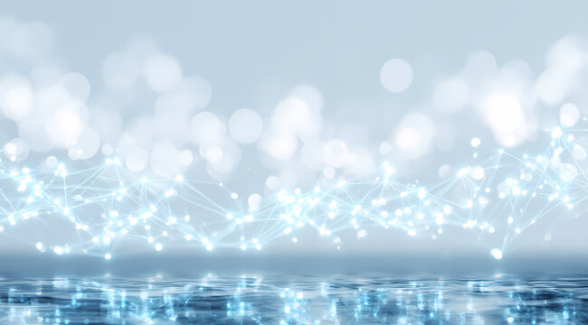 Arri&egrave;re-plan Technologique Abstrait Bleu et Blanc avec R&eacute;seau de Plexus Lumineux et Effet Bokeh