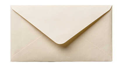 Cream colored paper envelope sealed shut, isolated on transparent background