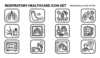 Obraz premium Editable Stroke Respiratory Disease and Lung Care Outline Icons for Medical Apps and Healthcare Websites