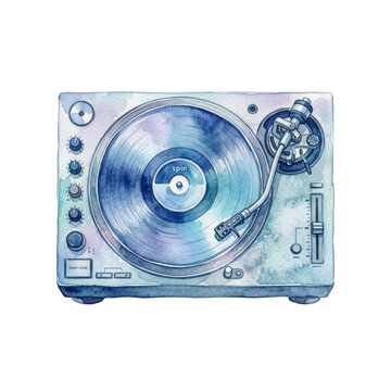 Watercolor vinyl turntable illustration