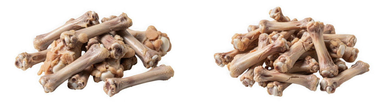 Pile of chicken bones isolated on transparent background