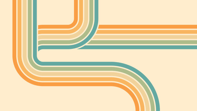 Abstract background of rainbow groovy Wavy Line design in 1970s Hippie Retro style. Vector pattern ready to use for cloth, textile, wrap and other.
