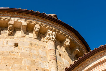 Romanesque-Mudejar Architectural Detail of Carved Brick Corbels Supporting the Eaves of the Church of San Gervasio y San Protasio from the 13th Century, Located in Santervas de Campos, Valladolid, Cas © Nandi Estévez