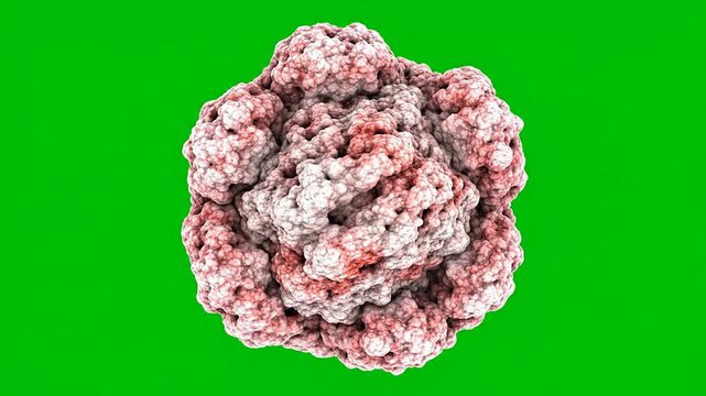 3D CGI Animation Of Squamous Cell Carcinoma Cancer Cells Against Green Chroma Key Background For Medical Visualizations