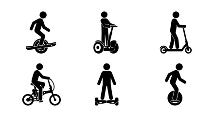 Personal Electric Transport Icons: Scooter, Unicycle, Segway, Bicycle, Hoverboard © MouRani