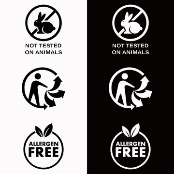 Do not tested on animal triman and allergen free black icon sign