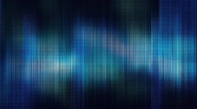 青いデジタル波形が横に広がる抽象背景、音波やデータ通信を感じるテクノロジー素材