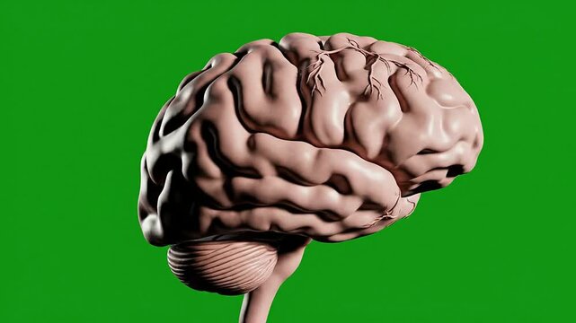 3D CGI Visualization of Human Frontal Lobe Anatomy with Green Screen Background for Medical Animation and Educational Use