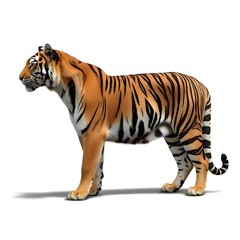 Obraz premium Majestic Tiger: A powerful tiger with striking orange and black stripes stands proudly, showcasing its raw beauty and untamed spirit.