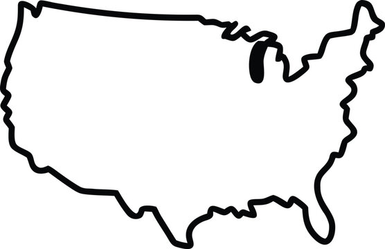 United states map outline vector illustration, simple geographic shape on a transparent background.