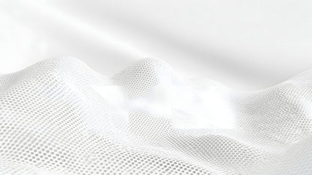 A gentle wave-like surface is created by a dotted mesh and grid that are both serenely white and abstract in form.