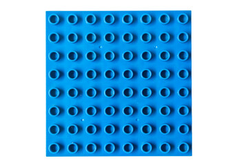 Fototapeta premium Top view Bright Azure Blue Square lego duplo base plate toy block brick isolated on white