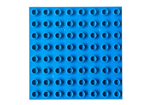 Top view Bright Azure Blue Square lego duplo base plate toy block brick isolated on white