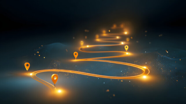 A beaconed route with markers, a notion for a company roadmap, user journey, or phase benchmarks