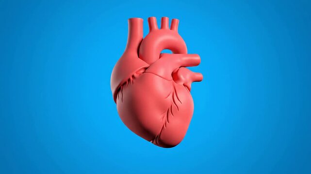 3D Rendered Anatomical Heart In Matte Finish With Organic Soft Shadows And Rhythmic Thumping Effect Against Vivid Blue Background
