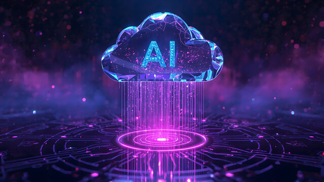 Cloud and edge computing technology data transfer concept. A large cloud icon is in the center, Ai Brain Cloud Big data, network, Science and futuristic ai cloud background concept.	
