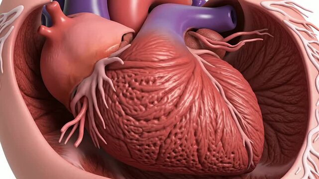 3D Visualization of the Human Heart's Left Ventricle With Detailed Structure and Surrounding Blood Vessels in a Medical Context