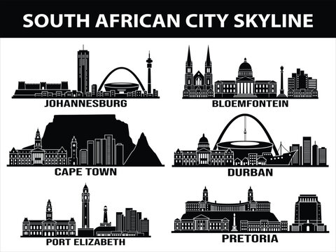South African city skylines black set