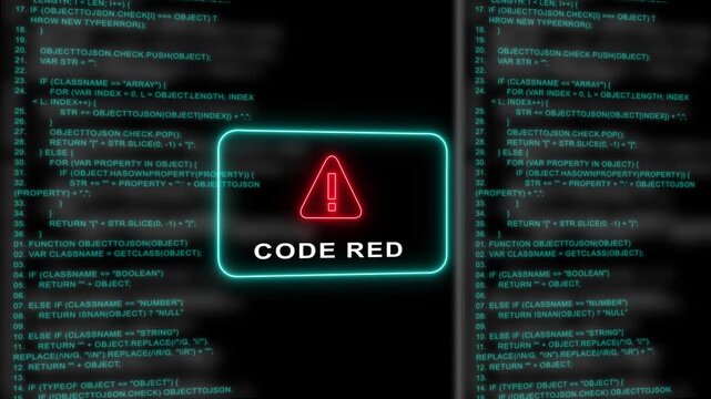Red Exclamation Mark Warning Symbol code red Neon Sign on cyan Digital Code -
