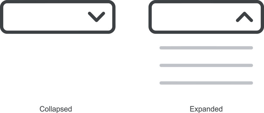 Dropdown menu components display the contrast between collapsed and expanded interface states clearly.