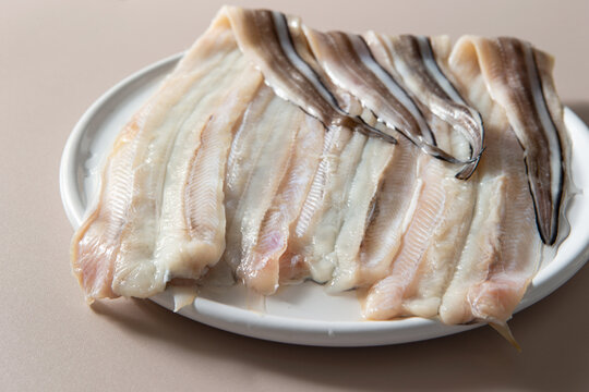 Raw eel with bones and thorns removed ,