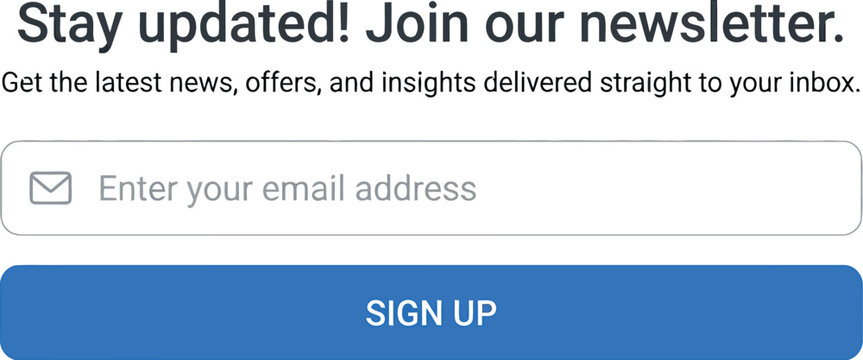 Newsletter signup interface invites users to join an email subscription list for daily updates.