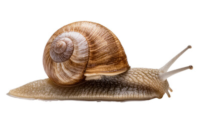Garden snail with brown spiral shell on white © Isadora